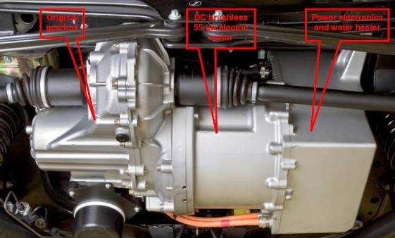 - SMART EV pohled zespod vozu na elektromotor a pevodovku. -